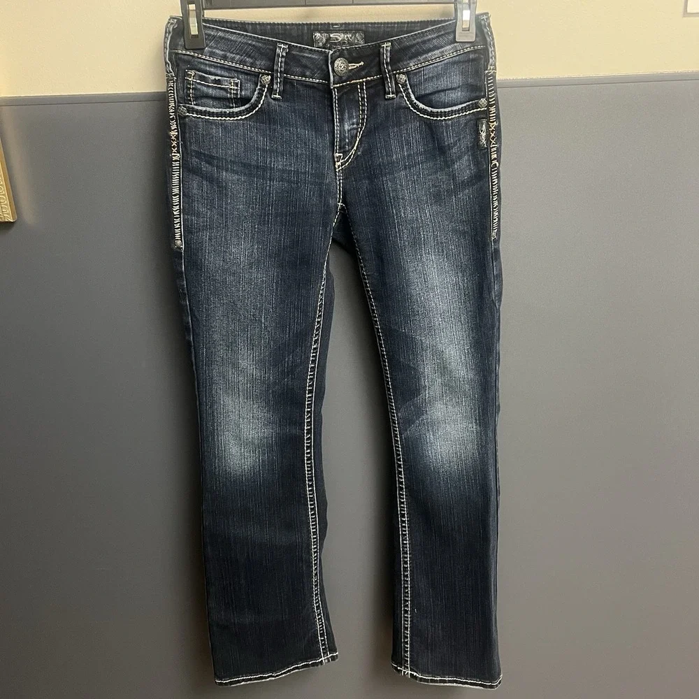 Silver Jeans Womens 28X31 Aiko‎ Mid Boot Dark Wash THICK STITCH - Picture 3 of 10